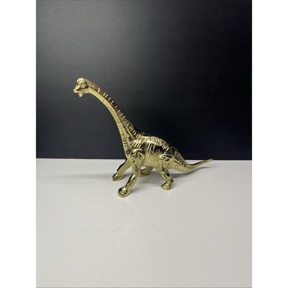 Metal Dinosaur Sculpture Figurine Brachiosaurus 13" X 10" Gold Dino Decor Figure - Picture 2 of 11